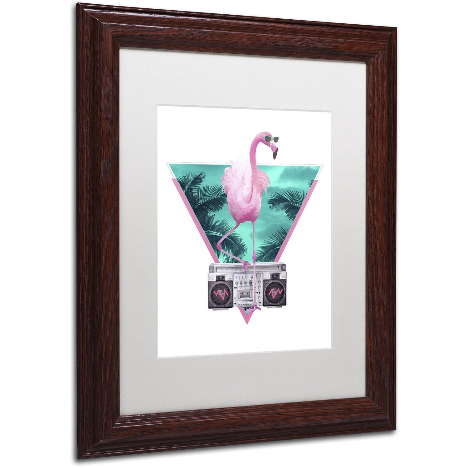 Trademark Fine Art 'Miami Flamingo' Canvas Art by Robert Farkas, White Matte, Wood Frame