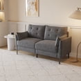 thumbnail image 2 of 57.5" Loveseat Cloth Sofa, Modern Compact Cotton Linen Thick Cushioned Sofa with Metal Legs and Two Armrests for Living Room, Dark Gray, 2 of 7