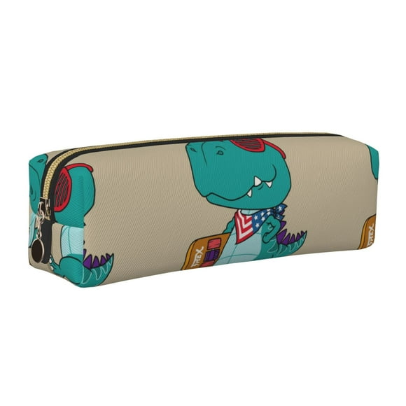 Disketp Cool Dino Playing Skateboard Estuche de Lápices de Cuero con Cierre, Estuche Compacto para Papelería, Bolígrafos y Accesorios Pequeños