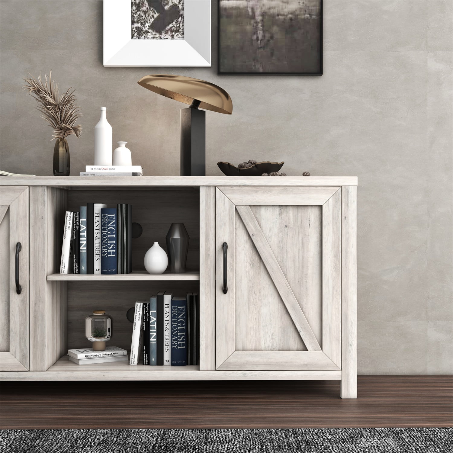 Kadyn 59 Inch Modern Farmhouse Double Doors TV Stand, Particle Board TV Console for TVs up to 65 Inches, Modern Media Console Entertainment Center with Two Doors, Antique Gray Kadyn 59 Inch Modern Farmhouse Double Doors TV Stand, Particle Board TV Console for TVs up to 65 Inches, Modern Media Console Entertainment Center with Two Doors, Antique Gray