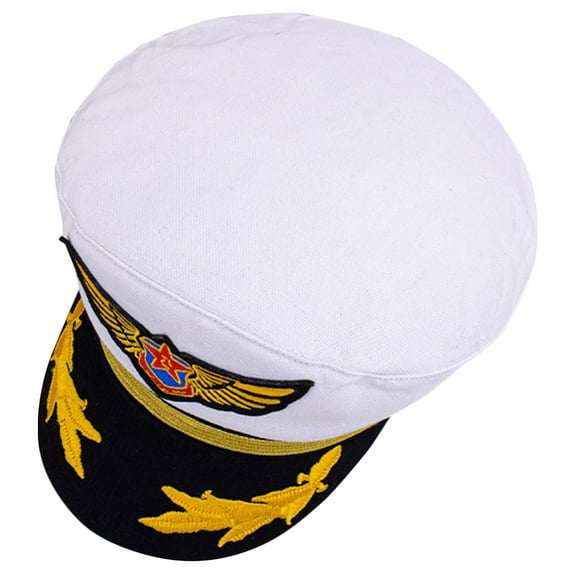 Raindrops 1Pack Captain Hat For Kids White Cotton Adjustable Buckle Face Shaping Travel Cosplay Sailing Cap