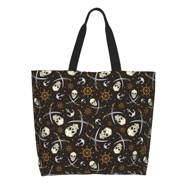 Disketp Pirate Skulls Bolsa Tote Estampada para Mujer, Bolso de Hombro y de Mano para Compras y Viajes