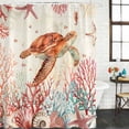 thumbnail image 4 of Extra Long Shower Curtain 72x84 Inch, Brown Turtle Coastal Shower Curtain Waterproof Bathroom Decor, Summer Beach Nautical Coral Shells Starfish Fabric Bath Curtain Set Accessories with Hooks, 4 of 7