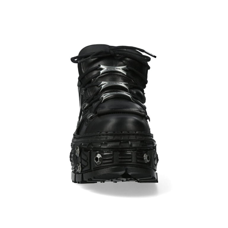 New Rock Boots WALL106-S25 Unisex Metallic Black Leather Platform