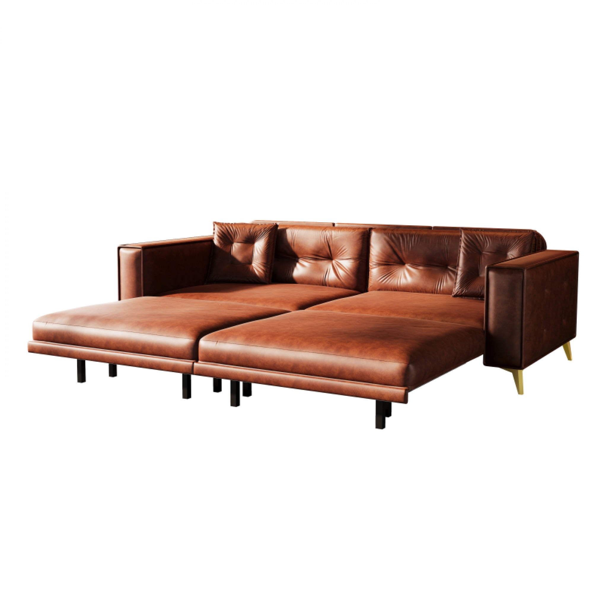 92.1" King Size Faux Leather Sleeper Sofa Bed - 3-in-1 Convertible Pull Out Couch, 4-Seater with Ultra Wide Armrests & Tufted Design, 2 Pillows Included for Living Room, Apartment, Office,Light Brown