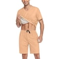 thumbnail image 3 of joogoo Men's Pajama Set Light Orange V-Neck Pj Shorts Set 2 Piece Loungewear Sleepwear XXL, 3 of 7