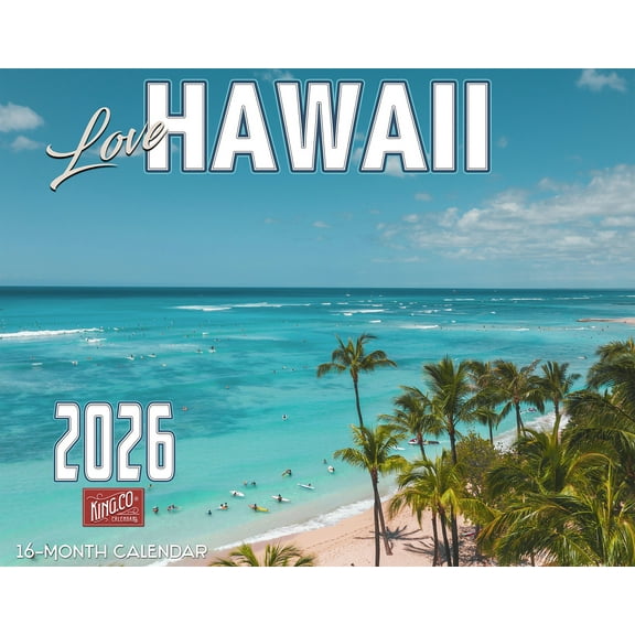 2026 Hawaii Wall Calendar 16-Month X-Large Size 14x22, Beach Calendar by The KING Company-Monster Calendars