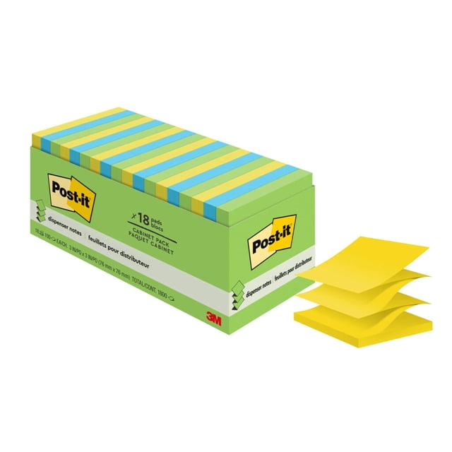 Notas adhesivas Post-it de 3 x 3 en 18 blocs, 100 hojas/bloc