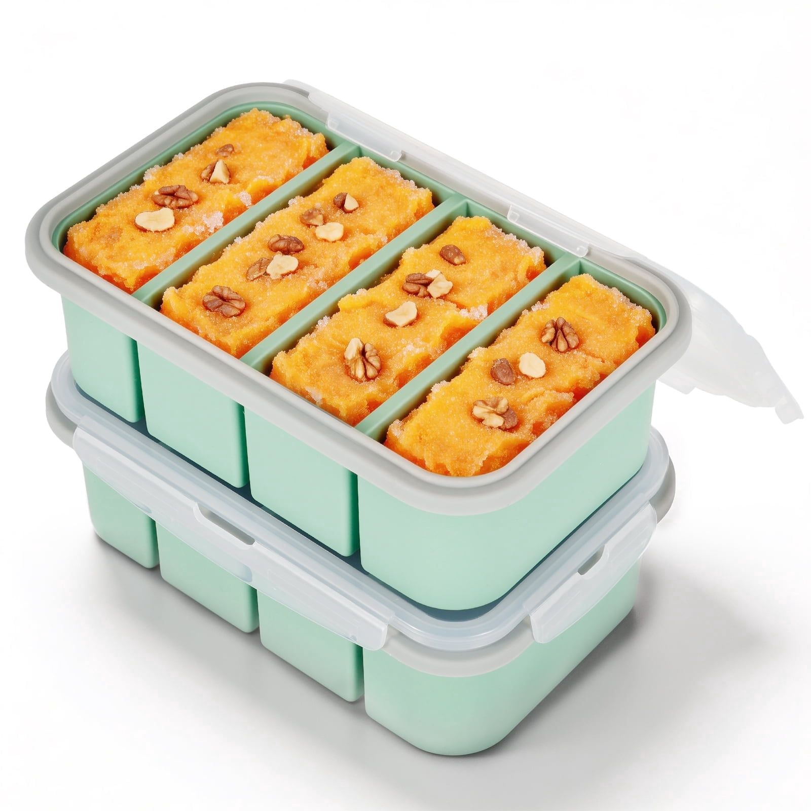 Xiyztok 2PCS Silicone Freezer Molds with Lids, 1 Cup Soup Freezer Container Ice Cube Tray, Green