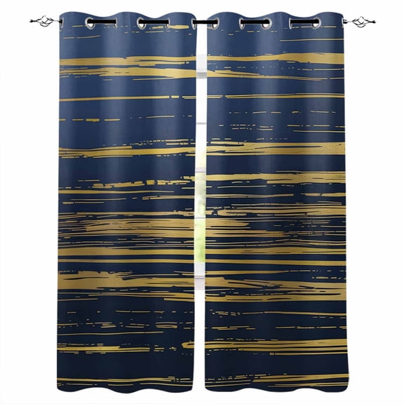 Blue Yellow Striped Black Out Curtains 54 Inch Long, Short Curtains for Small Window, Modern Abstract Art Stripes Room Darkening Farmhouse Window Curtains for Kitchen Bedroom 42"x54" 2 Panels