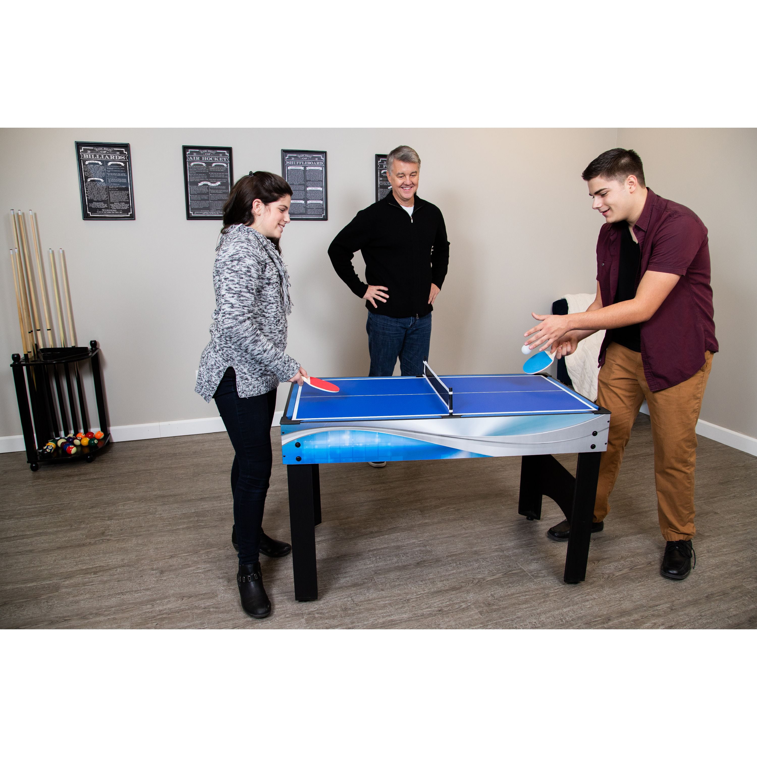 Hathaway Logan 7-Ft 3 in 1 Pool Table with Benches - Multi-Game Table with  Ping Pong and Billiards - Brown Finish - Indoor Use in the Multi-Game Tables  department at