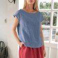 thumbnail image 4 of Linen T Shirts for Women Crew Neck Fashion Casual T Shirts Summer Loose Fit Tops for Travel Dating Commuting reasonable, 4 of 6