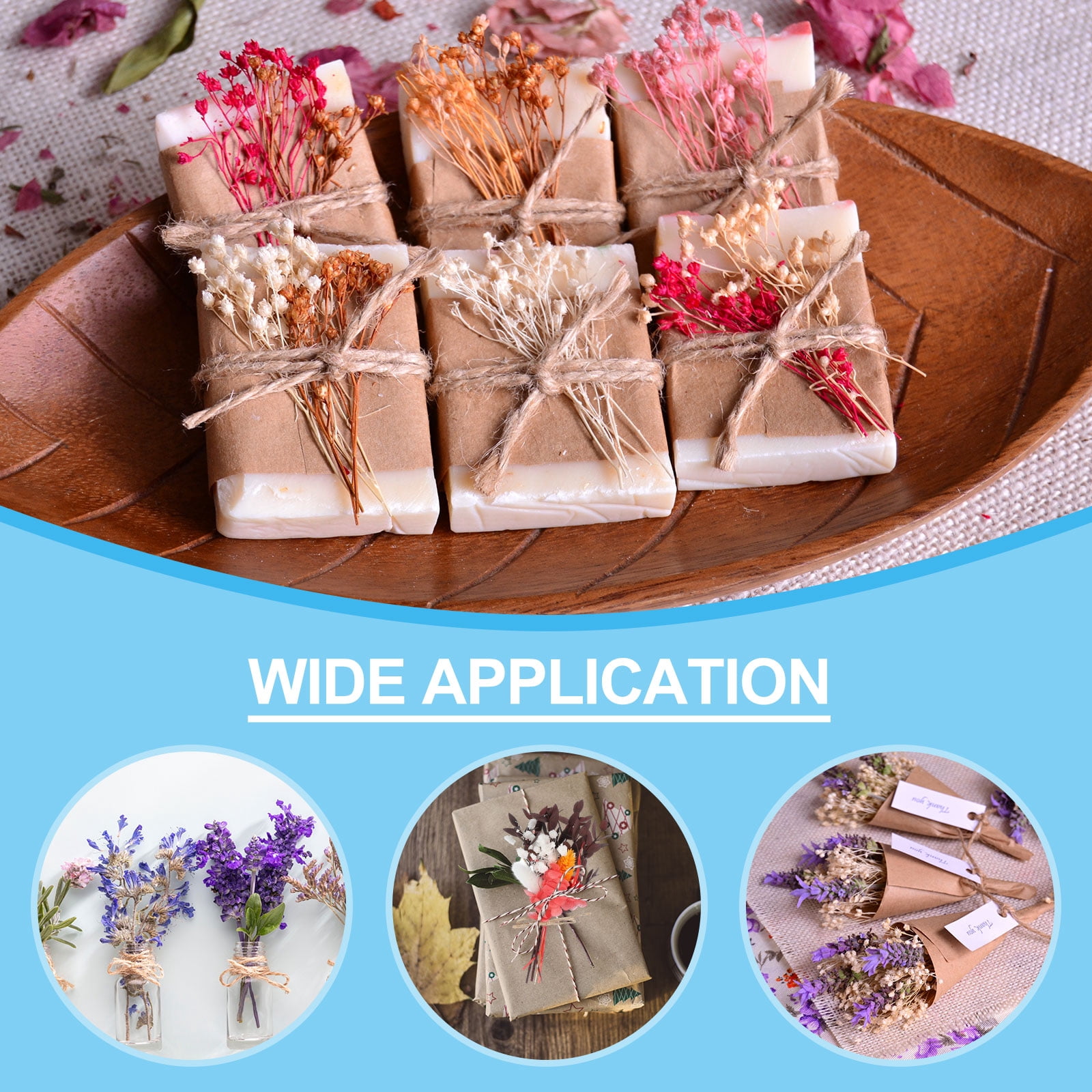 Uxcell Mini Dried Flower Bouquet, Pampas Grass Natural Wildflower Decor, Blue