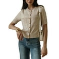 thumbnail image 2 of Women'S Autumn Simple Elegant Double Pocket Metal Button Knit Top Temperament Round Neck Cardigan Khaki L, 2 of 7