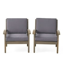 Set of 2 Gray and Blue Hand Crafted Outdoor Patio Club Chairs with Cushions 32.25"