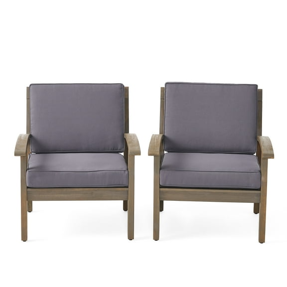GDF Studio Keanu Outdoor Wooden Club Chairs (Set of 2), Gray