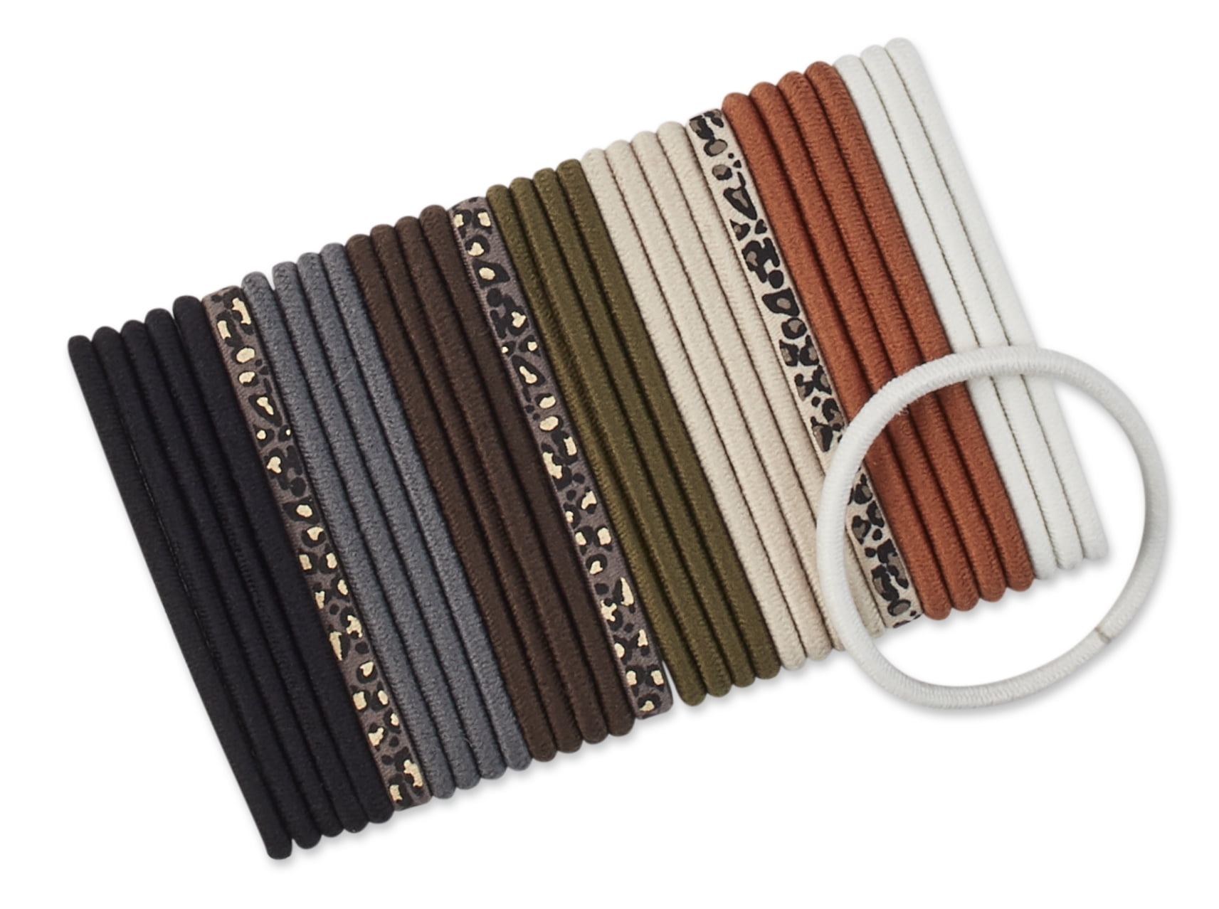 Scnci No Damage Elastic Nylon Ponytail Holder Hair Ties, Neutral Colors and Animal Prints, 32 Ct
