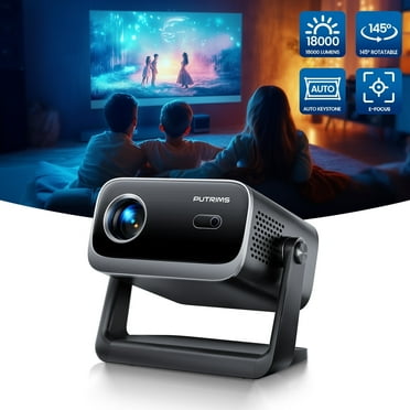 [145° Rotatable & Auto Keystone] Putrims Portable Mini Projector, 300 ANSI 1080P Support Outdoor Movie Projector, 5G/2.4G WiFi Bluetooth, 150'' Display, Compatible with Smartphone/HDMI/USB/TV Stick