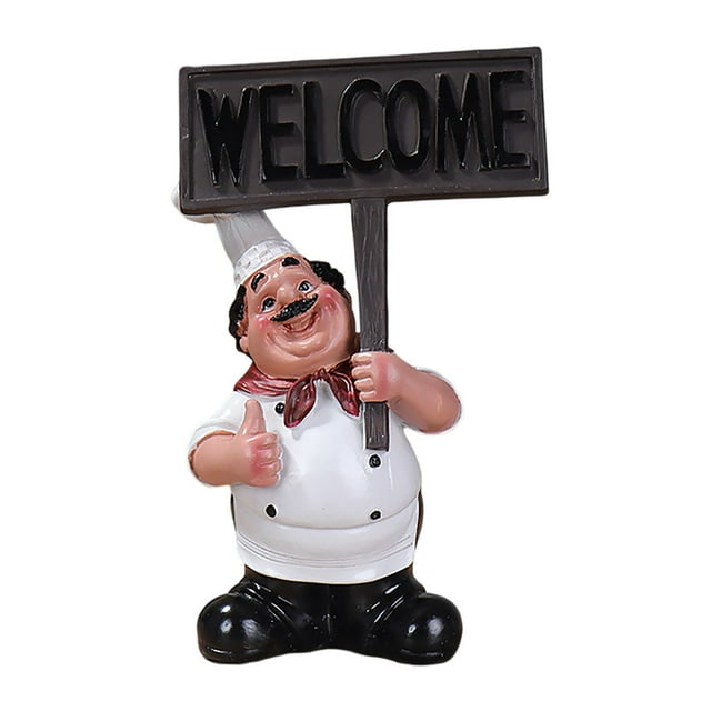 Hearth & Gear Chef Statue Resin Italian Chef Kitchen Decoration With Welcome Board Decoration Chef Welcome Sign Suitable For Home Bars Restaurants Coffee And Christmas Bulbs Snowflake Ornament