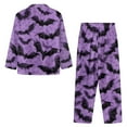 thumbnail image 6 of Garronmavis Halloween Bats Halloween Ladies 2-Piece Pajama Set Long Sleeve Button Up Sleepwear Breathable Holiday Nightwear Matching Top & Pants Cozy Winter PJs for Ladies (Purple), 6 of 7