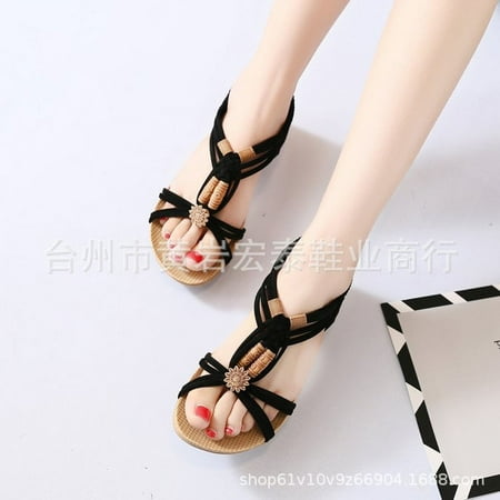 

in stock wedge round toe sandals summer new bohemian beaded sandals women‘s shoes