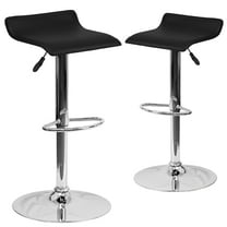 Flash Furniture Athens 2 Pack Contemporary Black Vinyl Adjustable Height Barstool with Solid Wave Seat and Chrome Base