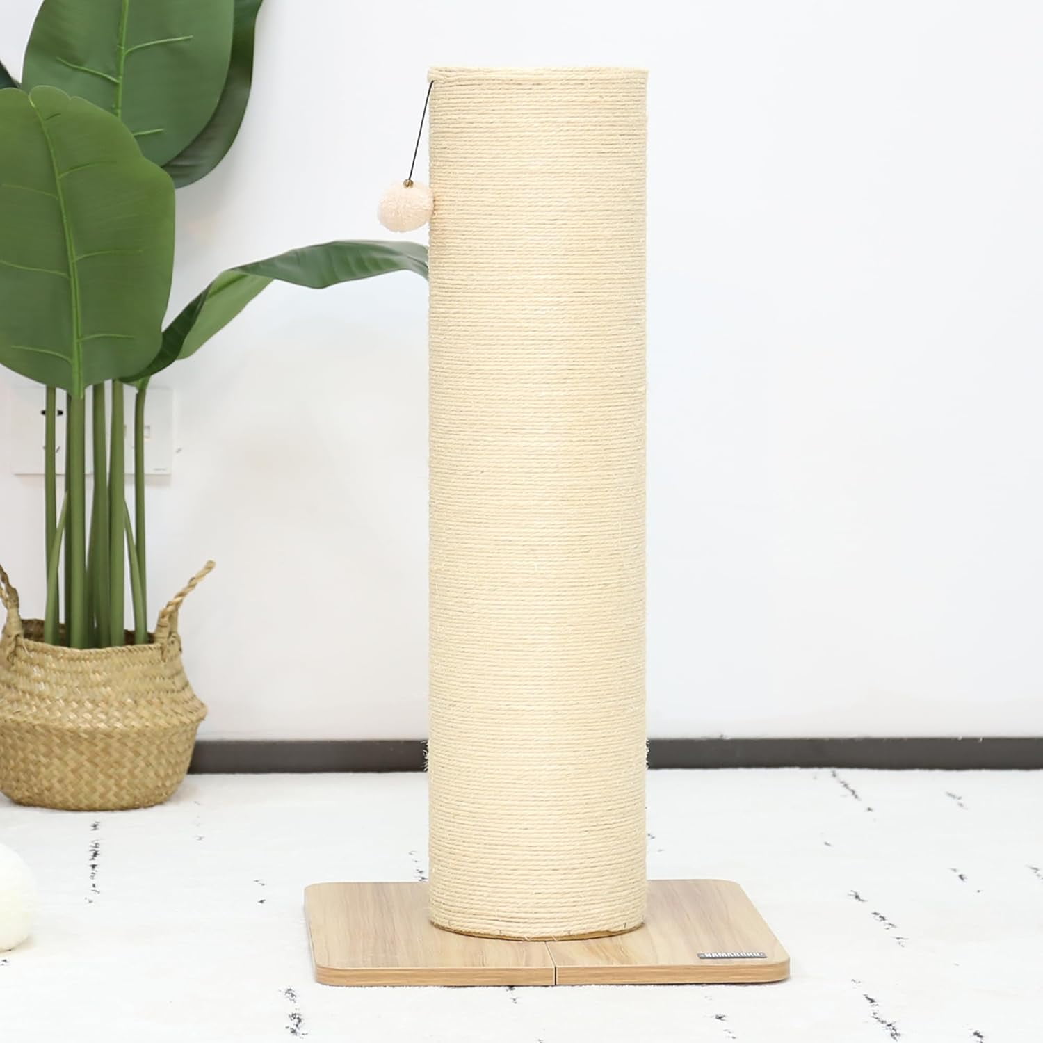 LHBcraft 29.5" Cat Scratching Post, 7.5" Dia Thick Natural Sisal Cat Scratch Post, Beige