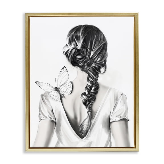 Stupell Industries Contemporary Butterfly on Girl's Back Gold Floating Frame Canvas Art, 25 x 31, by Ros Ruseva