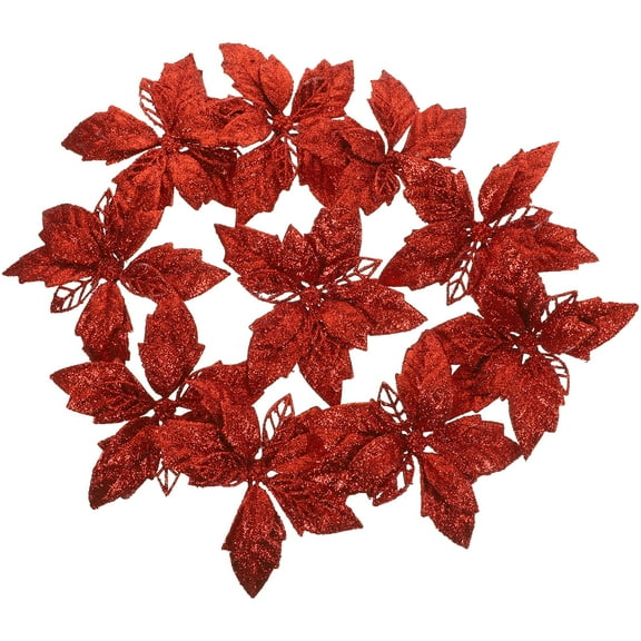 PENIKOKO Set of 10 Faux Red Poinsettia Stems Christmas Holiday Party Decorations Floral Arrangement