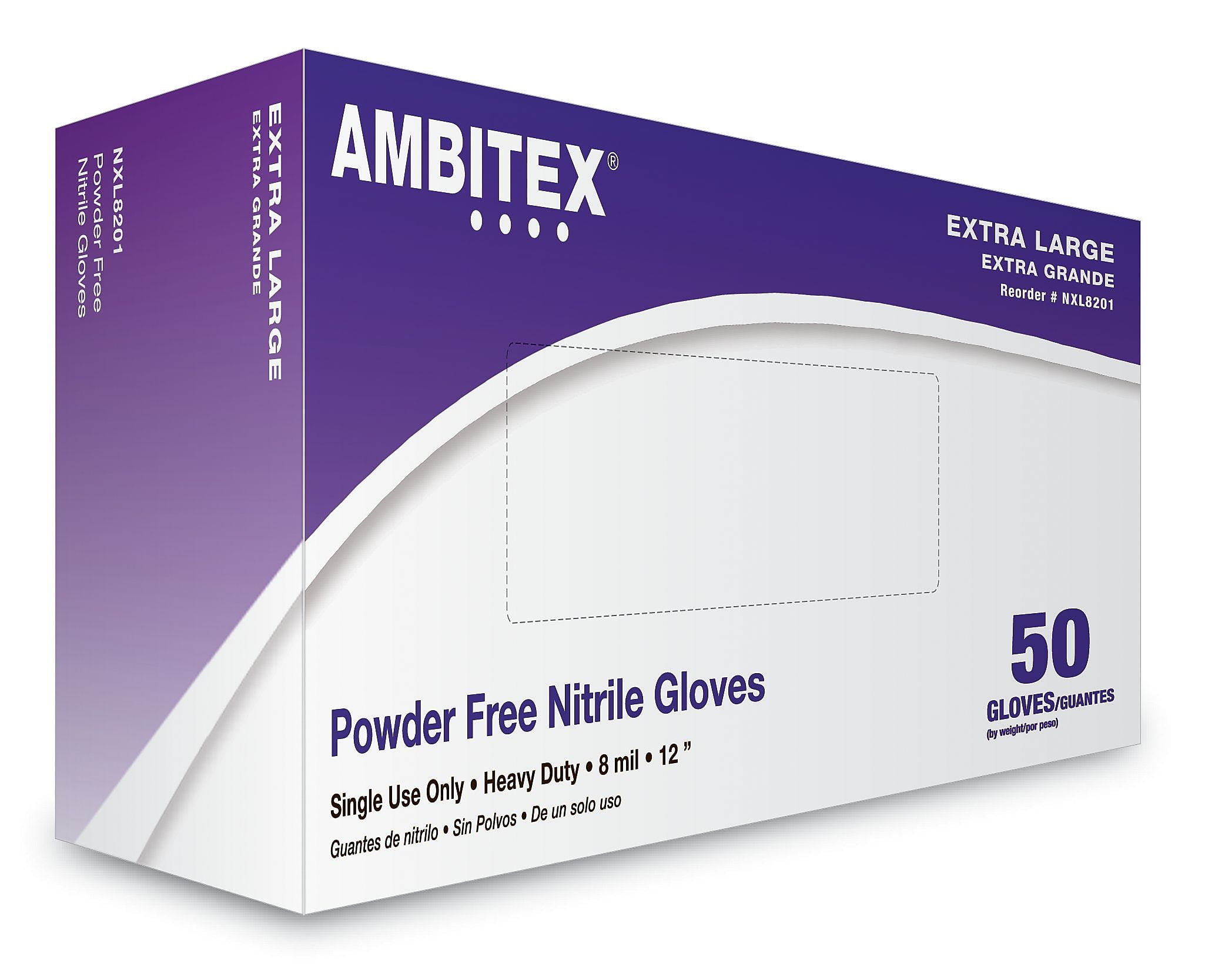 Ambitex Disposable Gloves, 8 mil Nitrile, Extra NXL8201
