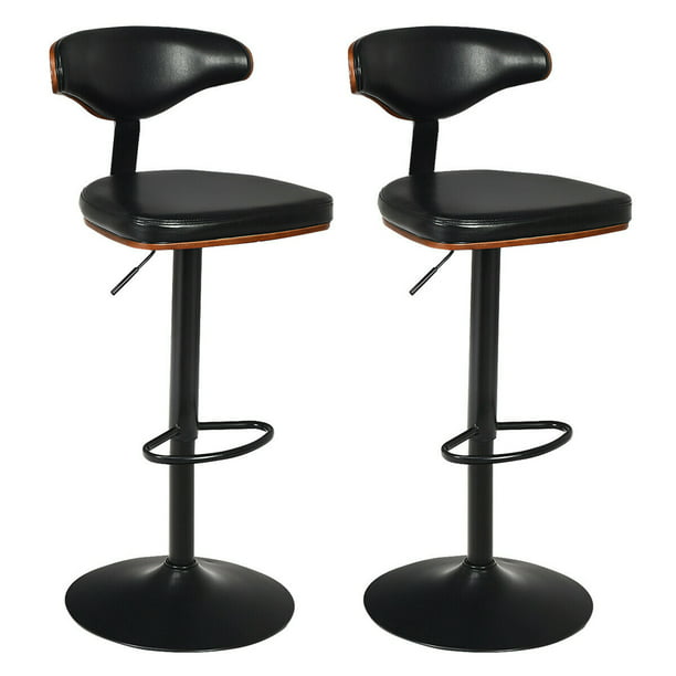 Gymax Set of 2 Bentwood Barstool Height Adjustable Swivel Bar Stool Upholstered Black Walmart