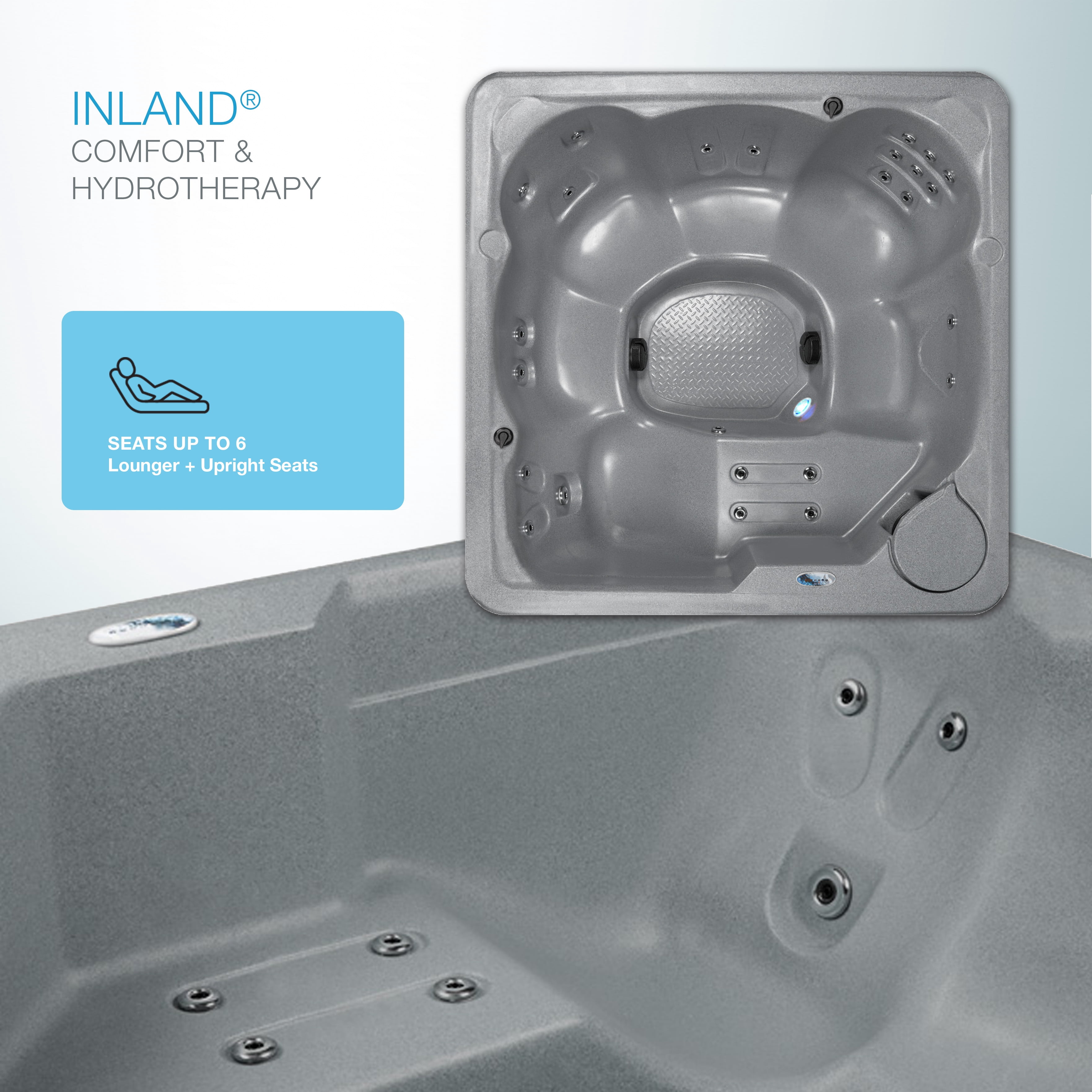 Aqualife by Strong Spas Inland 6 Person Square Hard Side Plug & Play Hot Tub, 24 Jets, Grey and Black