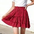 thumbnail image 2 of Flowy Shorts for Girl Lace Ruffle Tiered Mini Skirt Casual Boho High Waisted Skirt Red, 2 of 7