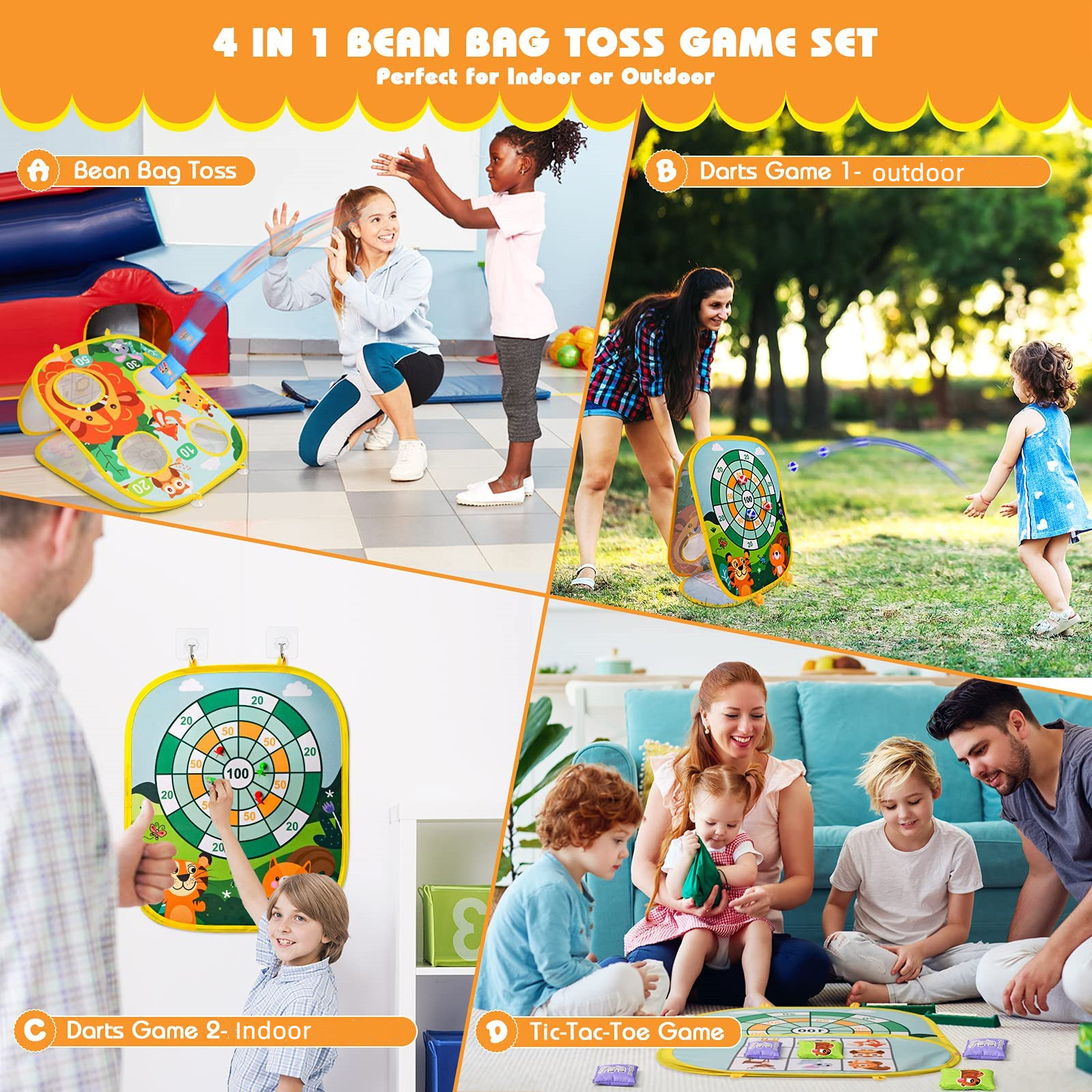 Happiwiz 3-in-1 Bean Bag Toss & Dart Board Game Set photo 6