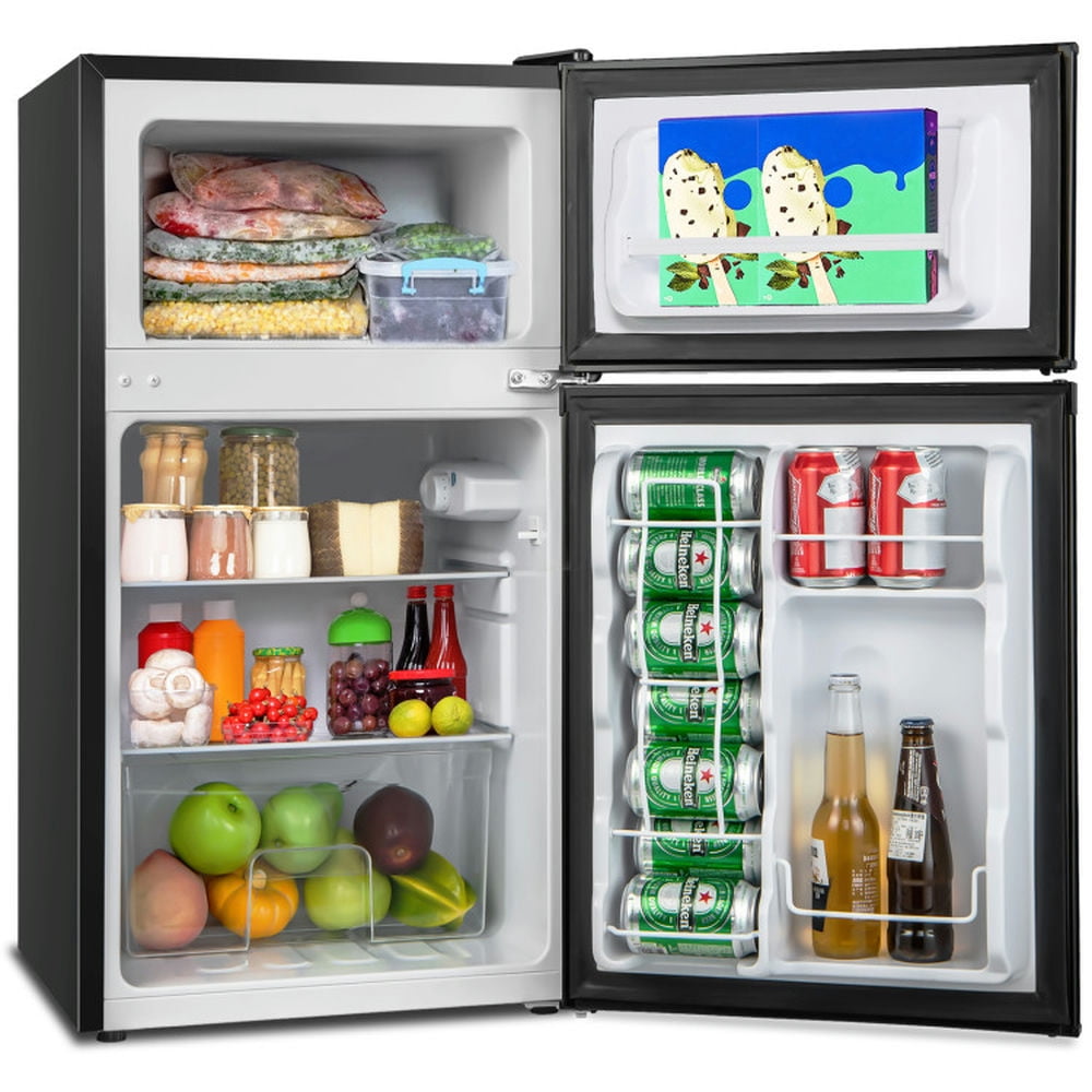 Spaco 3.2 Cu. Ft Compact Mini Fridge with 5 Temperature Settings, 2-Door Mini Refrigerator for Kitchen, Office, Dormitory, Apartment, Mini Refrigerator for Indoor as Kitchen, Black