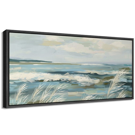 Large Framed Canvas Print Lush Floral MeadowWall Art Decorative Ready to Hang Painting for Living room Bedroom 60x30 inches Black Frame