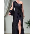 thumbnail image 1 of Vestido largo de fiesta para mujer, prenda lisa de manga larga con un hombro descubierto, corte Irregular, plisado, con abertura en la cintura, 2024, 1 of 5