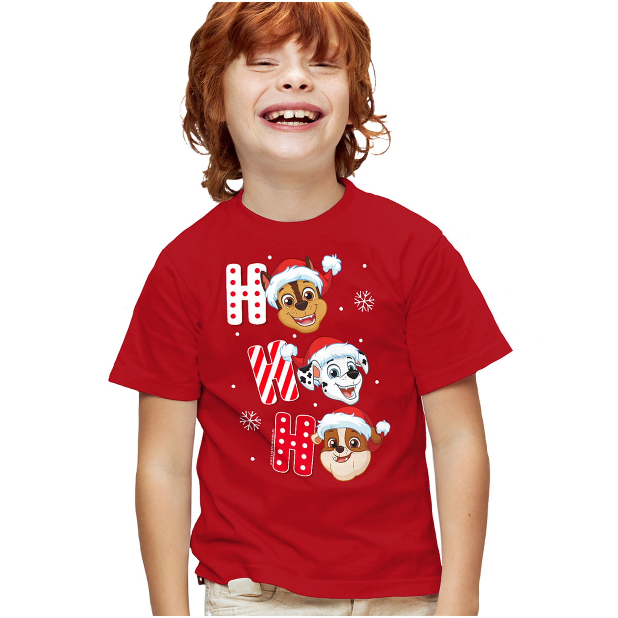 Paw Patrol Chase Marshall Rubble Christmas Santa Hats Kids T Shirt for Youth Boys and Girls, Red, X-Small