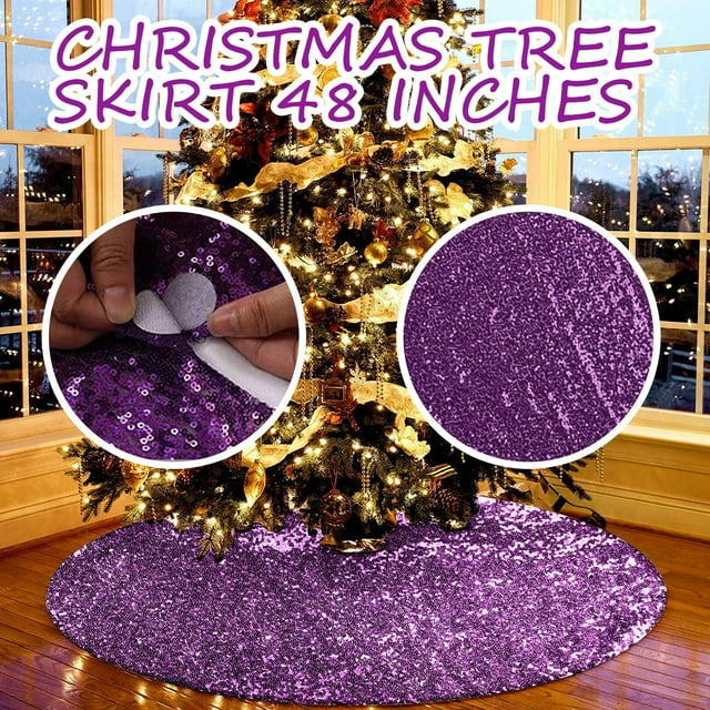 Fiudx Falda de Árbol de Lentejuelas Doradas, Diseño Brillante, Malla de Satén de Alta Densidad, Fácil Instalación, Decoración para Árbol de Navidad, Fiestas, Tamaño de 122 Cm, Decoración Festiva