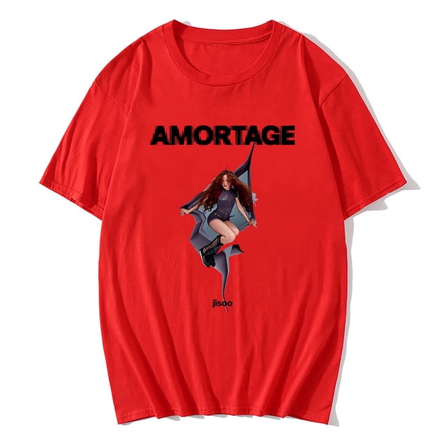 Ropa de calle cantante coreana JISOO AMORTAGE camiseta Ropa Hombre camisetas de Hip Hop Casual hombres mujeres camisetas de