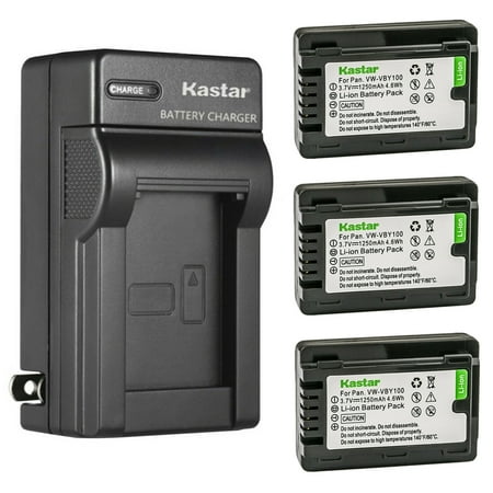 Kastar 3-Pack Battery and AC Wall Charger Replacement for Panasonic VW-VBY100 Battery Panasonic HC-V110 HC-V110G HC-V110GK HC-V110K HC-V110P HC-V110P-K HC-V130 HC-V130K HC-V201 HC-V201K Cameras
