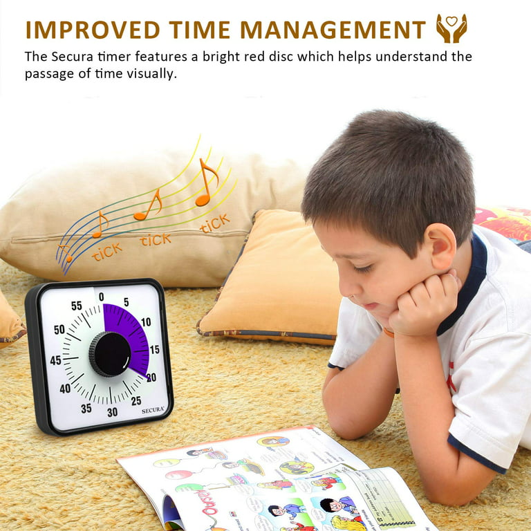 Secura 60-Minute Visual Timer, Silent Study Timer for Kids and Adults, Time  Clocks, Time Management Countdown Timer for Teaching (Purple & Purple) -  The Secura