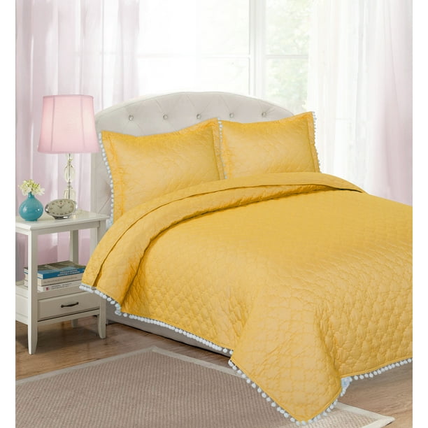 Your Zone Solid Pom Pom Quilt Set, Multiple Colors