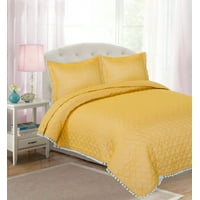 Your Zone Solid Pom Pom Quilt Set, Multiple Colors