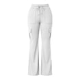 thumbnail image 6 of Ayolanni Womens Pants Jogging Hiking Solid Straight Leg Pants White Drawstring Elastic Waist Slim Cargo Pants with Pockets XL, 6 of 7