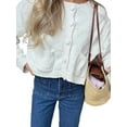 thumbnail image 3 of Women Oversized Cardigan Button Up Long Lantern Sleeve Chunky Knit Casual Soft Fall Sweater Coats Cream White S, 3 of 9