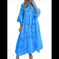 thumbnail image 1 of Vestido Bohemio con Cuello en V, Mangas Acampanadas y Bordado de Encaje para Mujer (2025) Azul XL, 1 of 9