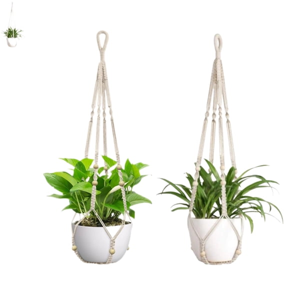 Macrame Plant Hanger Indoor Outdoor, Fits 4 to 15 Inch Pots, Strong Cotton Hanging Planter Holder for Ceiling and Wall, Boho Home Decor, Ivory, 35 35 Inch