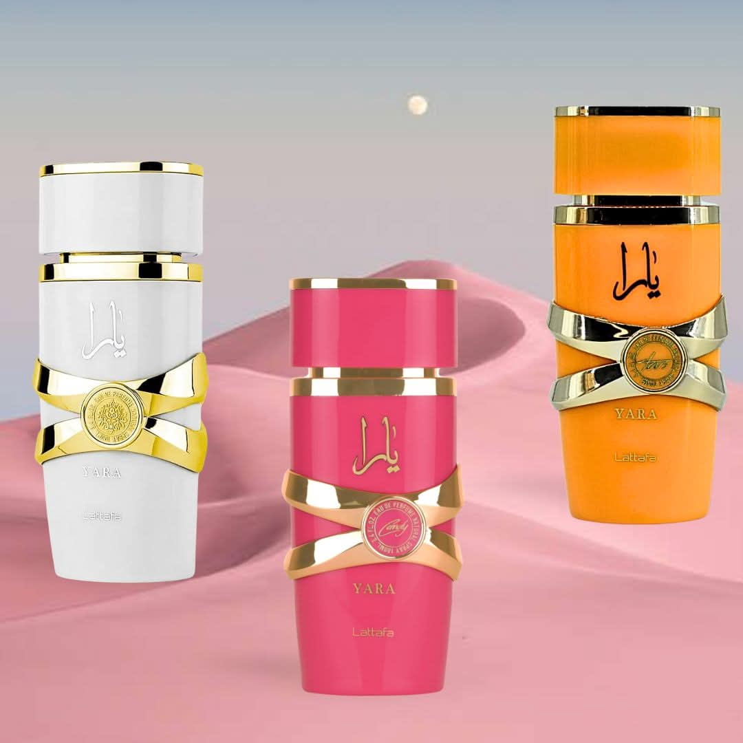 Yara Candy, Yara Moi & Yara Tous Eau de Parfum Sprays 100ml (3.4 oz) by Lattafa (Bundle)
