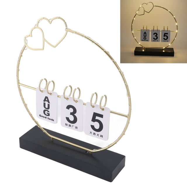 LED Perpetual Flip Calendar, Creative Design Multifunctional Iron Material Soft Lighting Table Desk Decor Calendars for Home Dorm